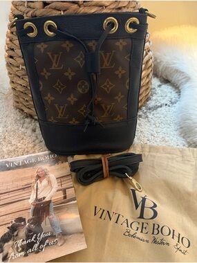 Vintage Boho LV Black & Monogram Canvas Petite Bucket Crossbody - Roadie